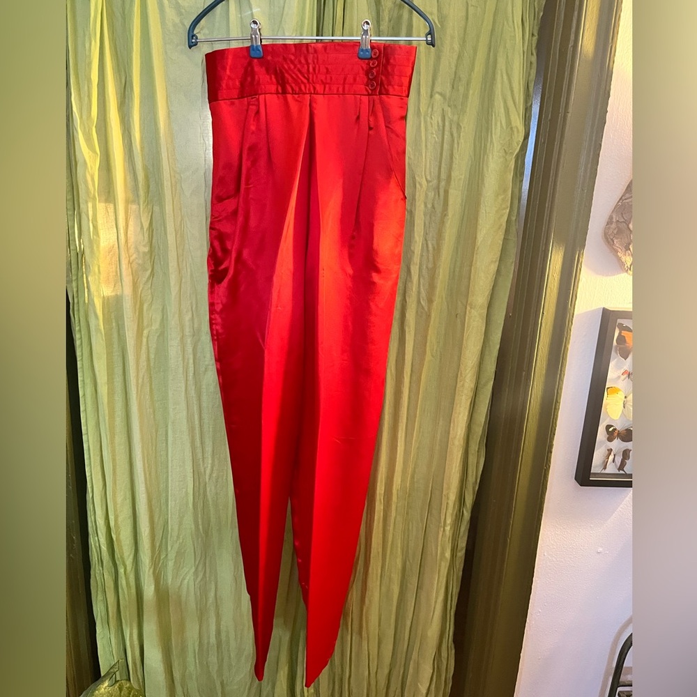 Vibrant Red Satin Pants